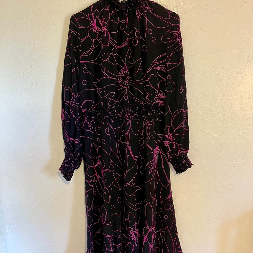Akris Punto Black and Pink Floral Long Sleeve Dress